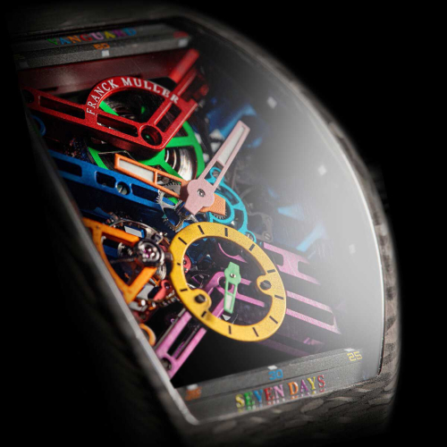 detail Franck Muller Vanguard Skeletone V 45 S6 SQT COL DRM CARBONE NR