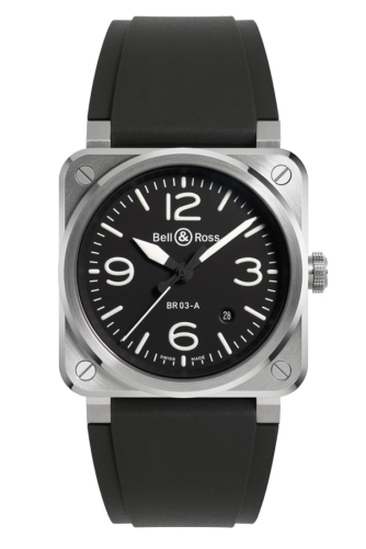detail Bell & Ross New BR-03 Black Steel BR03A-BL-ST/SRB