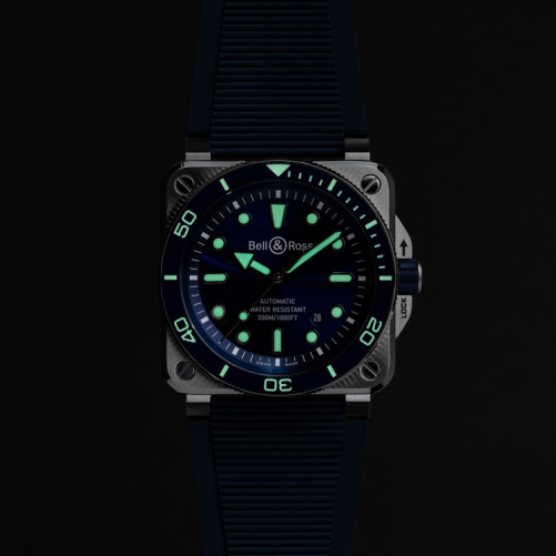 detail Bell & Ross BR 03 Diver Blue Steel BR03A-D-BLU-ST/SRB