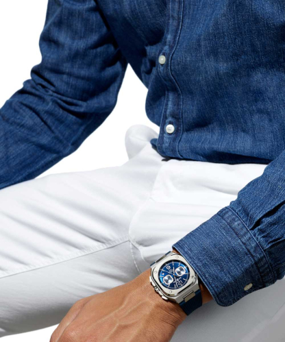 detail Bell & Ross BR 05 Chrono Blue Steel BR05C-BLU-ST/SRB