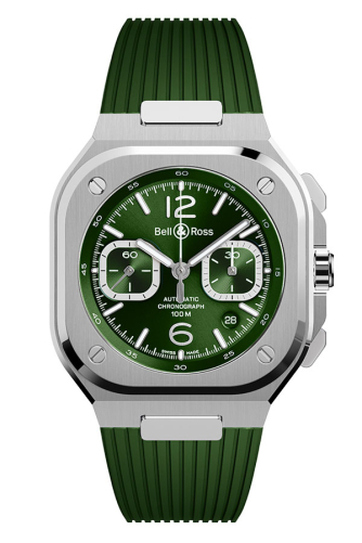 detail Bell & Ross BR 05 Chrono Green Steel BR05C-GN-ST/SRB