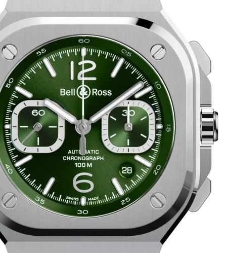 detail Bell & Ross BR 05 Chrono Green Steel BR05C-GN-ST/SRB