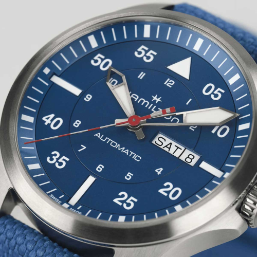 detail Hamilton Khaki Aviation Pilot Day Date Auto - Air - Glaciers Edition H64655941