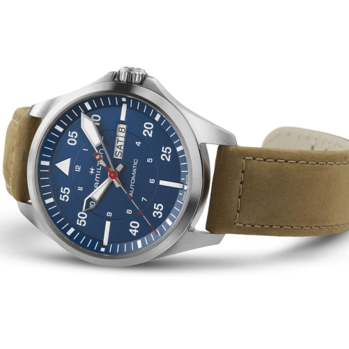 detail Hamilton Khaki Aviation Pilot Day Date Auto - Air - Glaciers Edition H64655941